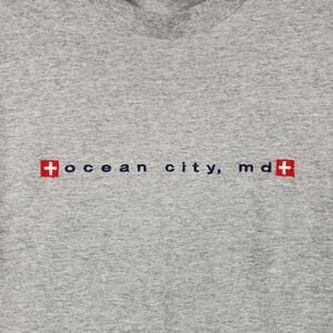 Vintage Ocean City MD Shirt Mens Medium Gray Graphic Embroidered Logo Cross Y2k